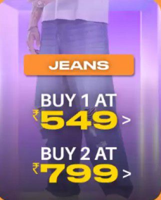 Myntra Double Discount |Men's Jeans , Buy 2 at ₹799 + Up to extra 20% OFF