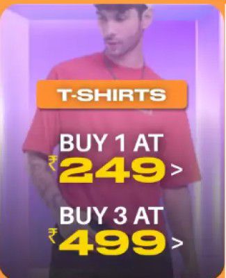 Myntra Double Discount |Men's T-shirt , Buy 3 at ₹499 + Up to extra 20% OFF