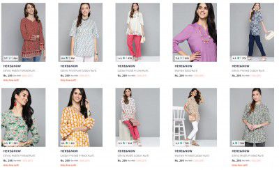 Myntra: Upto 84% Off HERE&NOW Kurtis for Women's | Start @ 175