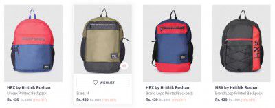 Myntra: Upto 86% Off Hrx By Hrithik Roshan Backpacks | Start @ ₹356