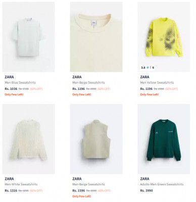 Myntra Loot : ZARA Mens Sweatshirts Starts At Rs 1156
