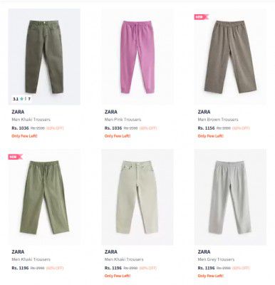 Myntra Loot : ZARA Mens Trousers Starts At Rs 1036