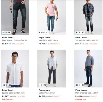 Myntra Loot : Upto 75% OFF - Pepe Jeans Mens Clothings