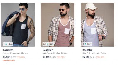 Myntra Mens Tshirts Start at Rs.137