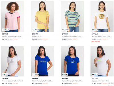 Myntra :Upto 75% Off On Spykar Women T-Shirt  | Starts at ₹274