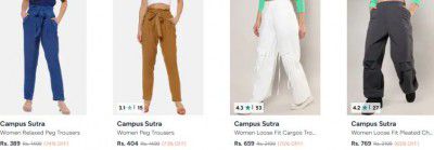 Myntra: UP TO 74% OFF- Campus Sutra Trousers | For Womens