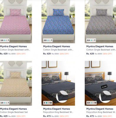 Myntra : Up to 89% OFF - Myntra Elegant Homes Bedsheets 