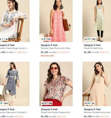 Myntra : Up to 90% OFF - Sangria X fwd Clothings | For Womens