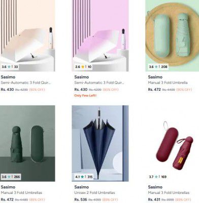 Myntra : Up to 90% OFF - Sasimo Umbrellas | Starts At Rs.398