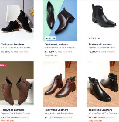 Myntra : Upto 61% OFF - Teakwood Leathers Boots | For Womens