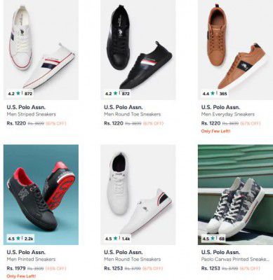 Myntra: Upto 70% OFF - U.S. Polo Assn. Sneakers For Mens + Extra 10% OFF With Coupon