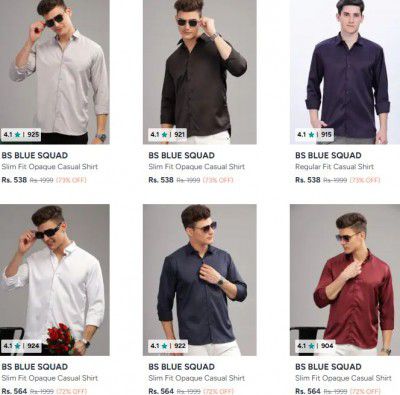 Myntra : Upto 73% OFF - Bs Blue Squad Shirts | For Mens