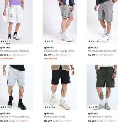 Myntra : Upto 74% OFF - Glitchez Shorts | For Mens
