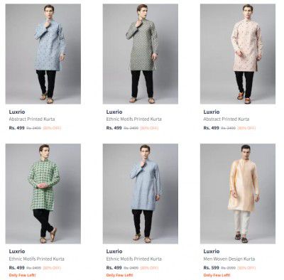 Myntra : Upto 80% Off On Luxrio Mens Kurta | Starts At ₹499
