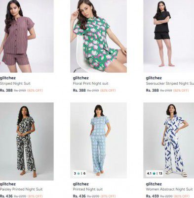 Myntra : Upto 82% OFF - Glitchez Night Suit | For Womens