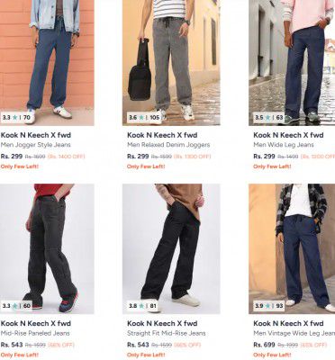 Myntra : UP TO 82% OFF- Kook N Keech X Fwd Jeans Starts At Rs.299 | For Mens