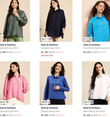 Myntra: Upto 85% OFF On Mast & Harbour Womens Shirts