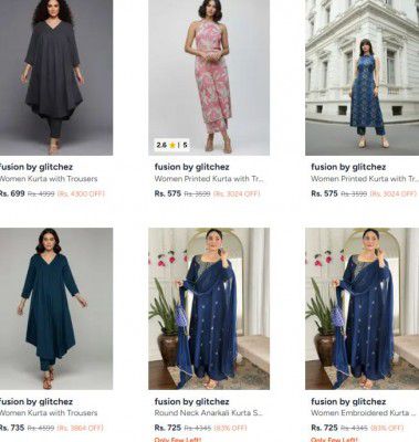 Myntra : Upto 86% OFF - Glitchez Kurta Sets | For Womens