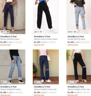 Myntra: UP TO 87% OFF- Dressberry X Fwd Jeans Starts At Rs.299 | For Womens