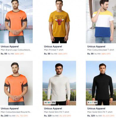 Myntra : Upto 88% OFF - Unicus Apparel Mens Tshirts | Starts At Rs.99