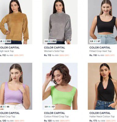 Myntra : Upto 89% OFF - Color Capital Tops | For Womens 