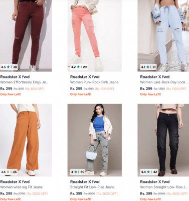 Myntra: UP TO 89% OFF- Roadster X Fwd Jeans Starts At Rs.299 | For Womens