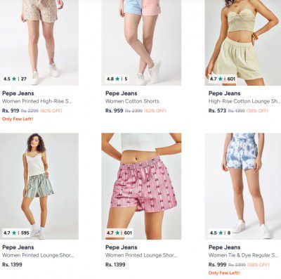 Myntra : Upto 90% OFF - Pepe Jeans Lounge Shorts | For Womens