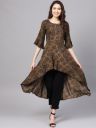Myshka Women Brown & Black Printed A-Line Kurta...