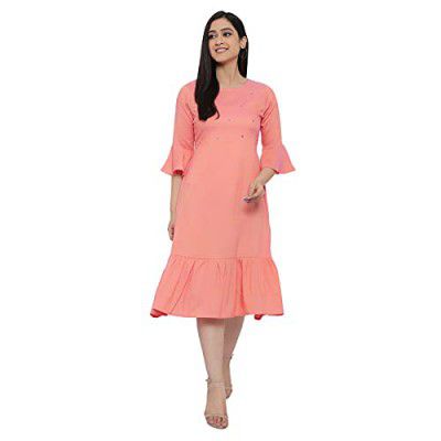MYSHVIH Cotton Slub A-line Kurta, Pink Dual Tone Texture