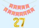 Mystic Toy Store 27th Happy Birthday Decoration Kit Light Pink for 27 year Old Boys Girls Men with Number Twenty-seven Party Decorations Decor Celebration Items Item Set Combo Reusable Paper Banner...