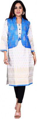 Nachic Women Printed A-line Kurta (Light Blue)