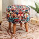 NACIA Printed Sitting Stool for Living Room Furniture Décor Ottoman Wooden Pouffes 16x16x17 in, Multicross...