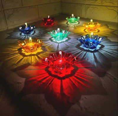 NADS Technologies Set Of 8,Water Sensor Reflection Led Diyas Candle With Water Sensing Technology E-Diya,Warm Orange Ambient Lights,Battery Operated Led Candles For Home Decor,Festivals Decoration