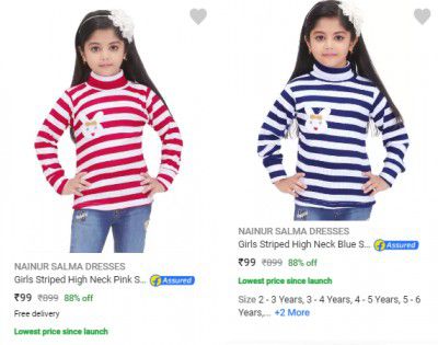 NAINUR SALMA DRESSES Girls Sweater @ ₹99/-