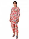 NAINVISH Women's White & Red Printed Straight Cotton Blend Round Neck Co-ord Set...