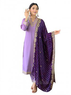 Naixa Women's BSY Viscose Embroidered Straight Kurta with BSY Viscose Pant and Silk Blend Laced Dupatta Sets