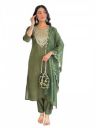 Naixa Women's Chanderi Embroidered Straight Kurta with Pant and Dupatta Sets (SRS-103)...