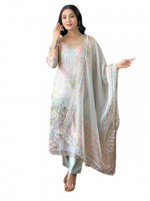 Naixa Women's Organza Embroidered Straight Kurta with Rayon Pant and Organza Laced Dupatta Sets
