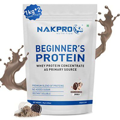 NAKPRO Beginners Whey Protein Concentrate | 13.27g Protein, 2.94g BCAA, 125Kcal Energy Whey Protein Powder (2 Kg, Cookies & Cream)