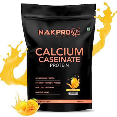 NAKPRO Calcium Caseinate | 27.88g Protein, 5.42g BCAA | Helps in Muscle Recovery | Slow Absorbing, Slow Digesting, Low Carbs Casein Protein Powder (1 Kg, Mango)
