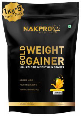 NAKPRO GOLD WEIGHT GAINER | High Carbs & High Calorie | 13g Protein, 80g Carbs | Added Vitamins, Minerals & Digestive Enzymes | Easy Mixing, Easy Digesting Weight Gainer Powder for Men & Women | 5 Kgs