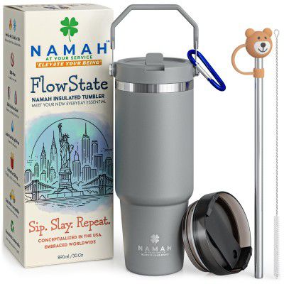Namah™ 890 ML Stainless Steel Insulated Tumbler – Leak-Proof Travel Mug with Lid (Stormy Slate Gray)