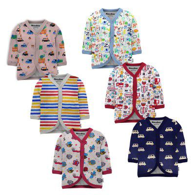 NammaBaby Cotton Front Open Full Sleeves Jhabla Vest- Tshirt -Multicolour - Set of 6