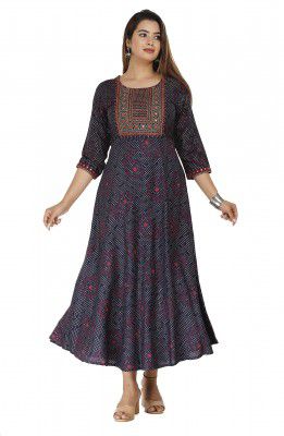 NANAK FEB Womens Embroidery Rayon Anarkali Kurti for Girls Printed Regular Wear Long Kurta