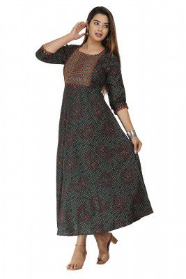 NANAK FEB Women's Embroidery Rayon Anarkali Kurti for Girls Printed Regular Wear Long Kurta