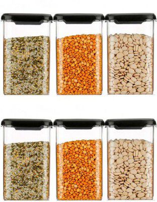 NANCY VILLA Plastic Grocery Container - 1200 ml  (Pack of 6, Black)