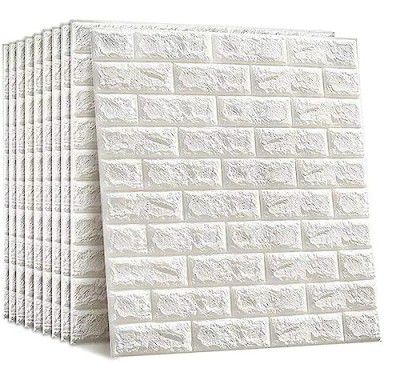 NAREVAL Self Adhesive DIY Peel and Stick 3D Brick Foam Sheet Wallpaper (Size 70 x 77cm) (Sheet White Brick)