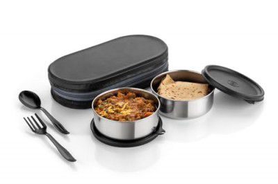 NARIYA Lunchbox with 2 Steel Container and Spoon Set and Zipper Bag
