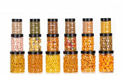 NARIYA Plastic Pet Storage Jar and Container, Set of 18 BPA Free Food Grade Canisters Air Tight Jars (350 ml, 650 ml, 1200 ml)