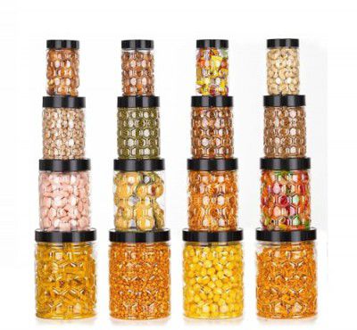 NARIYA Plastic Pet Storage Jar and Container, Set of 16 BPA Free Food Grade Canisters Air Tight Jars (250Ml,350 Ml, 650 Ml, 1200 Ml)